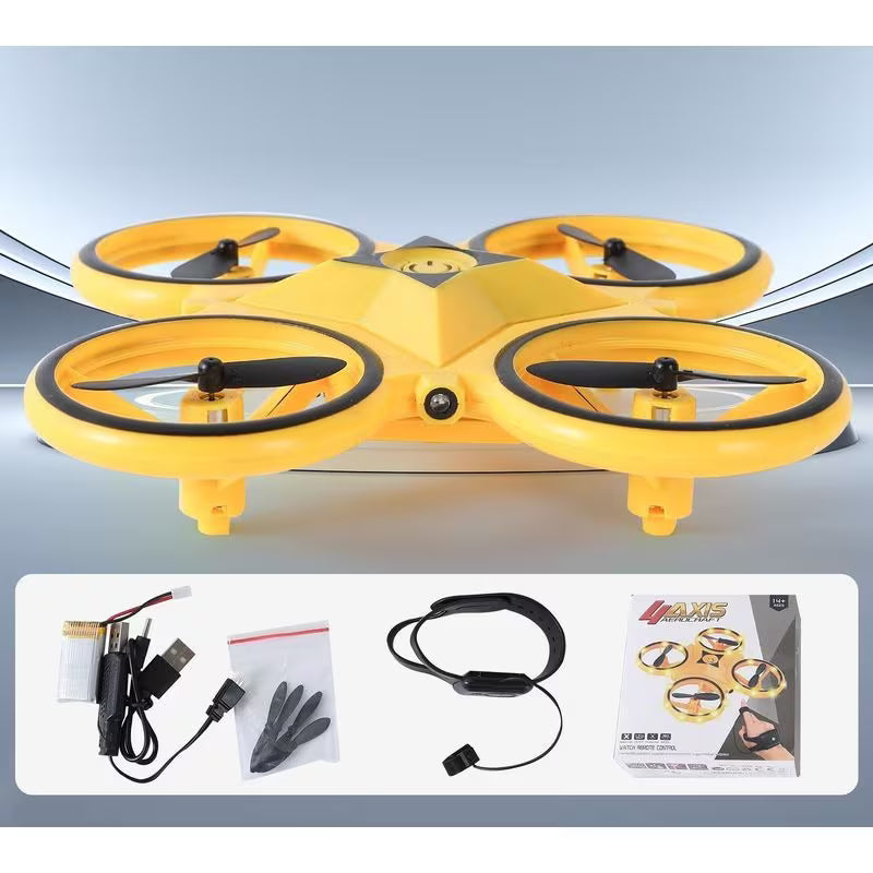 LED Gravity Stunt Drone — Hand-Gesture & Throw-to-Fly RC Quadcopter (Yellow)