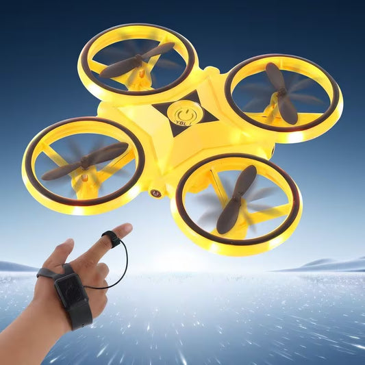 LED Gravity Stunt Drone — Hand-Gesture & Throw-to-Fly RC Quadcopter (Yellow)