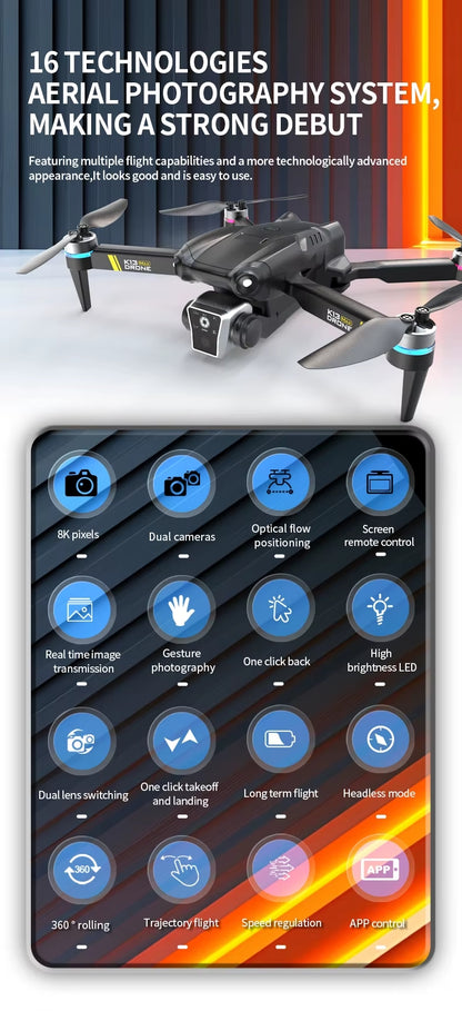 Professinal K13MAX RC Drone 8K HD Cameras WIFI FPV Height Hold