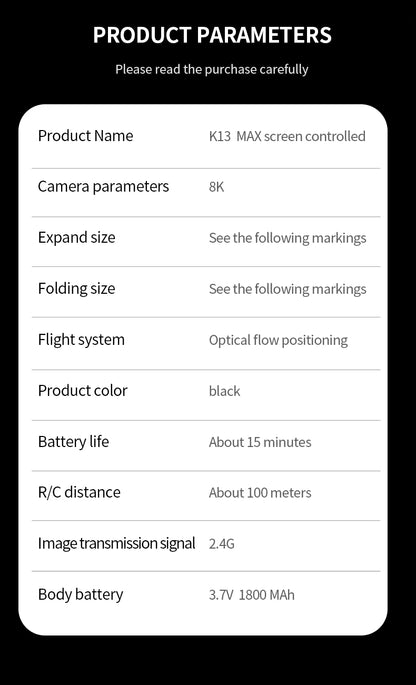 Professinal K13MAX RC Drone 8K HD Cameras WIFI FPV Height Hold