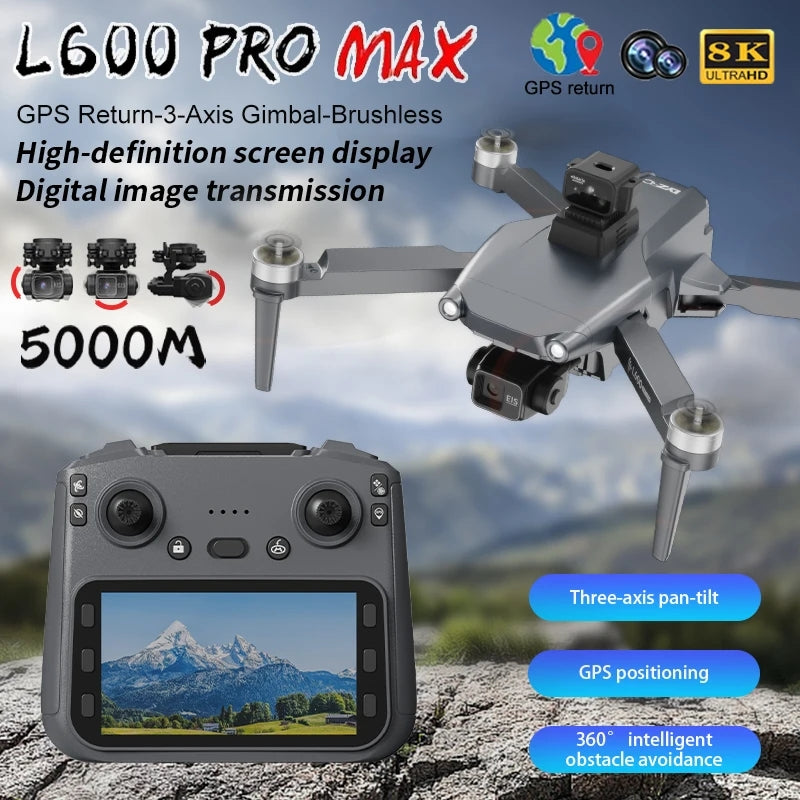L600 PRO Max GPS Drone 8K Profesional HD Camera 3-axis Gimbal Aerial